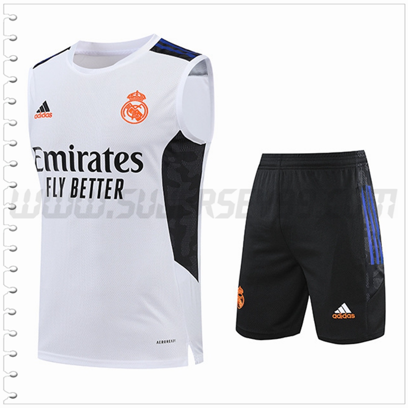 Camiseta Entrenamiento Sin Mangas Real Madrid + Pantalones Cortos Blanco/Negro 2022 2023