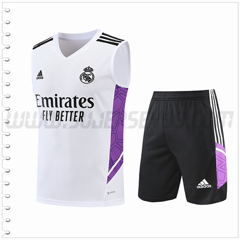 Camiseta Entrenamiento Sin Mangas Real Madrid + Pantalones Cortos Blanco/Violeta 2022 2023