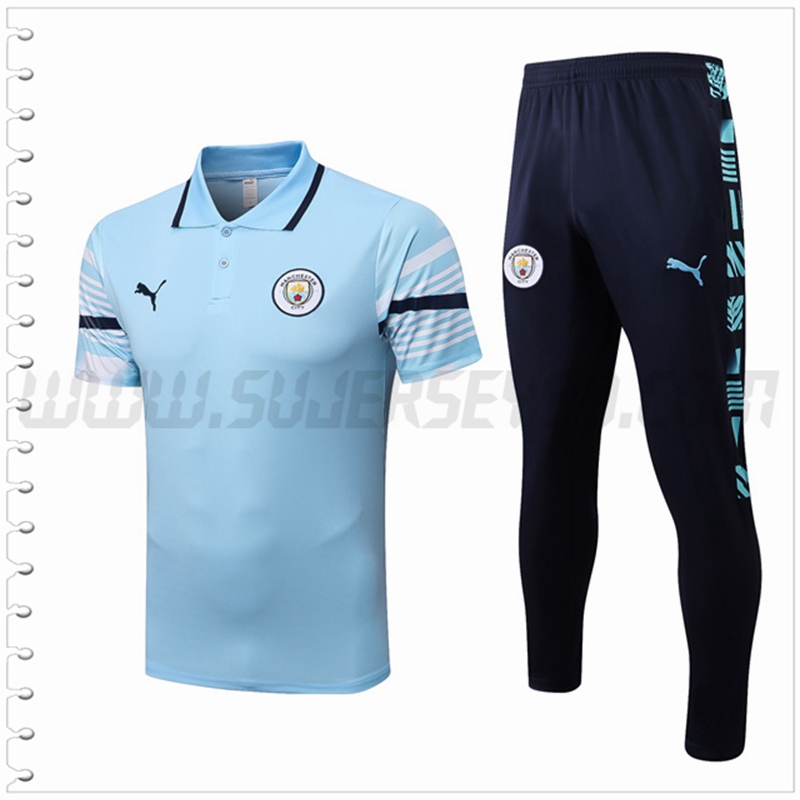 Polo Futbol Manchester City + Pantalones Azul claro 2022 2023