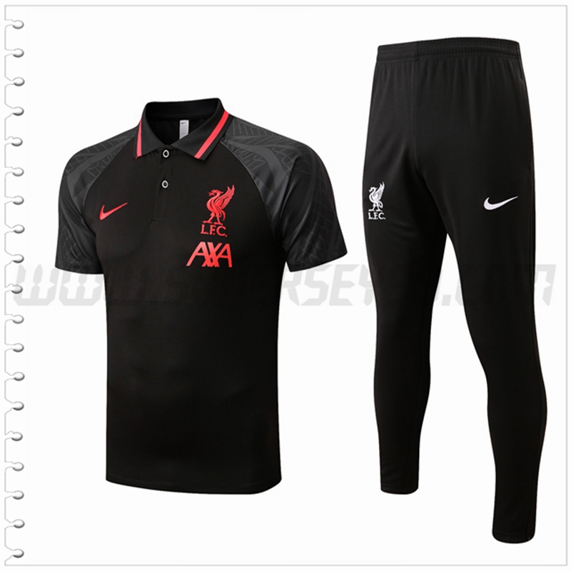 Polo Futbol FC Liverpool + Pantalones Negro/Gris 2022 2023