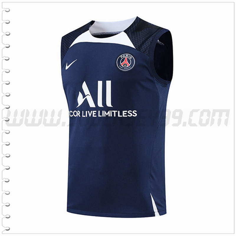 Camiseta Entrenamiento Sin Mangas Jordan PSG Blanco/Azul Marina 2022 2023