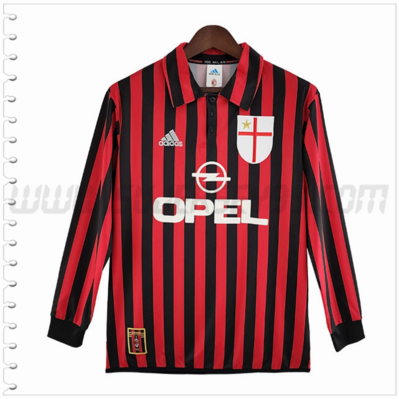 Primera Camiseta Futbol AC Milan Manga Larga Retro 1999/2000