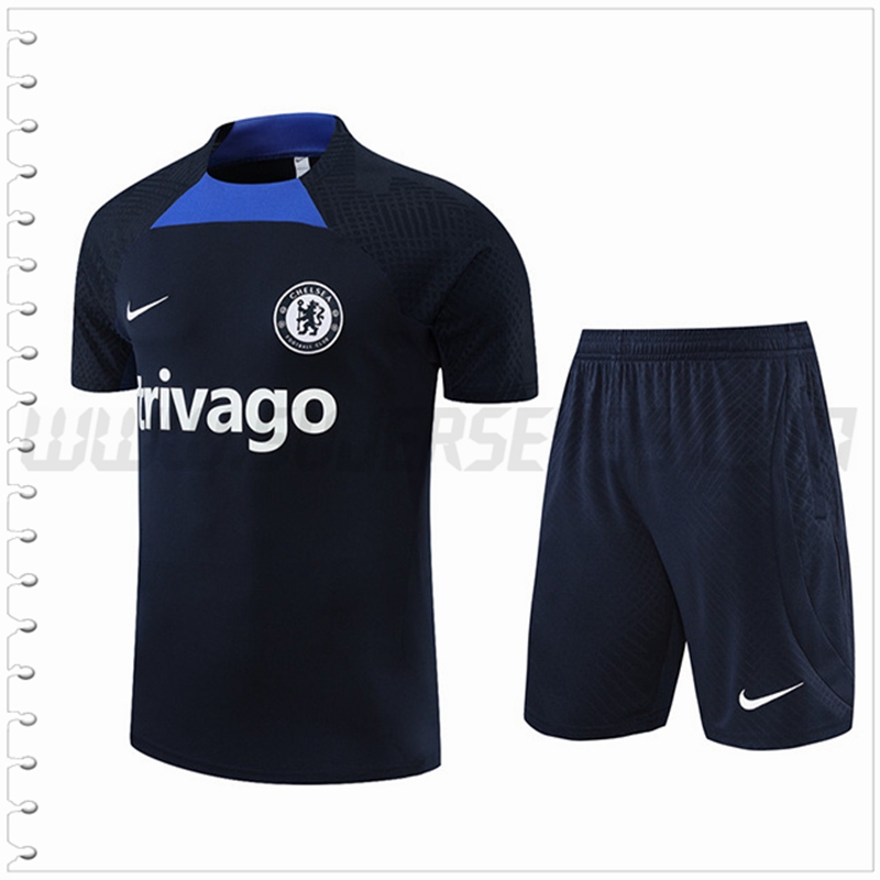 Camiseta Entrenamiento Sin Mangas FC Chelsea + Pantalones Cortos Azul Marina 2022 2023