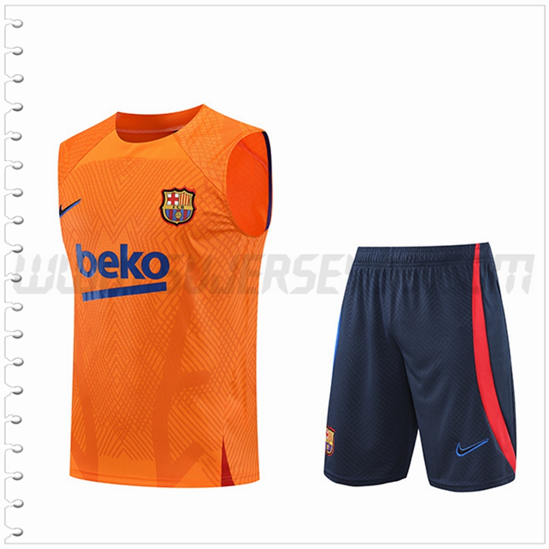 Camiseta Entrenamiento Sin Mangas FC Barcelona + Pantalones Cortos Naranja 2022 2023