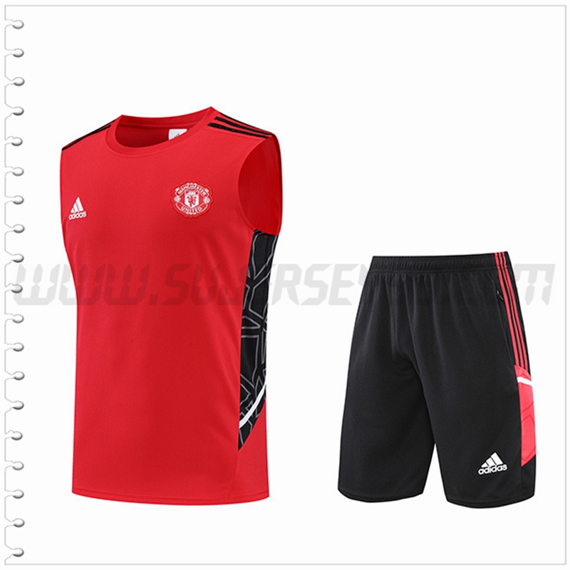 Camiseta Entrenamiento Sin Mangas Manchester United + Pantalones Cortos Rojo 2022 2023