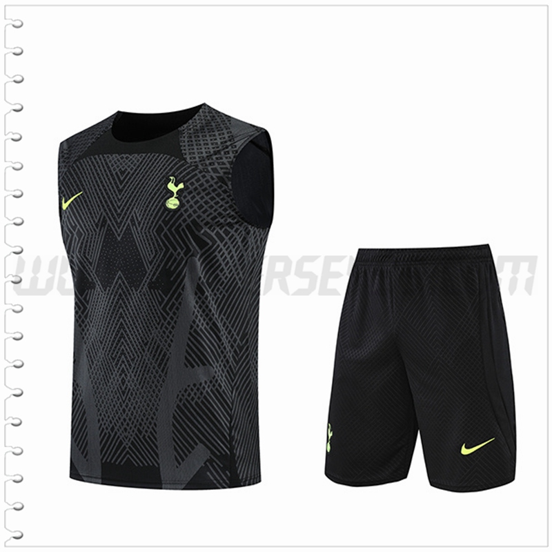 Camiseta Entrenamiento Sin Mangas Tottenham Hotspur + Pantalones Cortos Gris/Negro 2022 2023