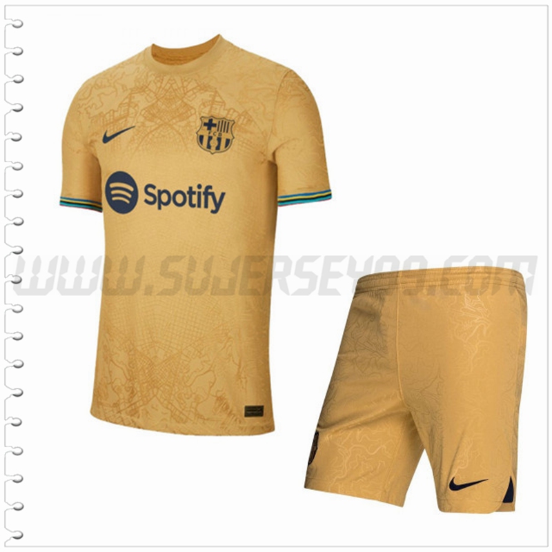 Segunda Equipacion del FC Barcelona Amarillo oscuro + Pantalones Cortos 2022 2023