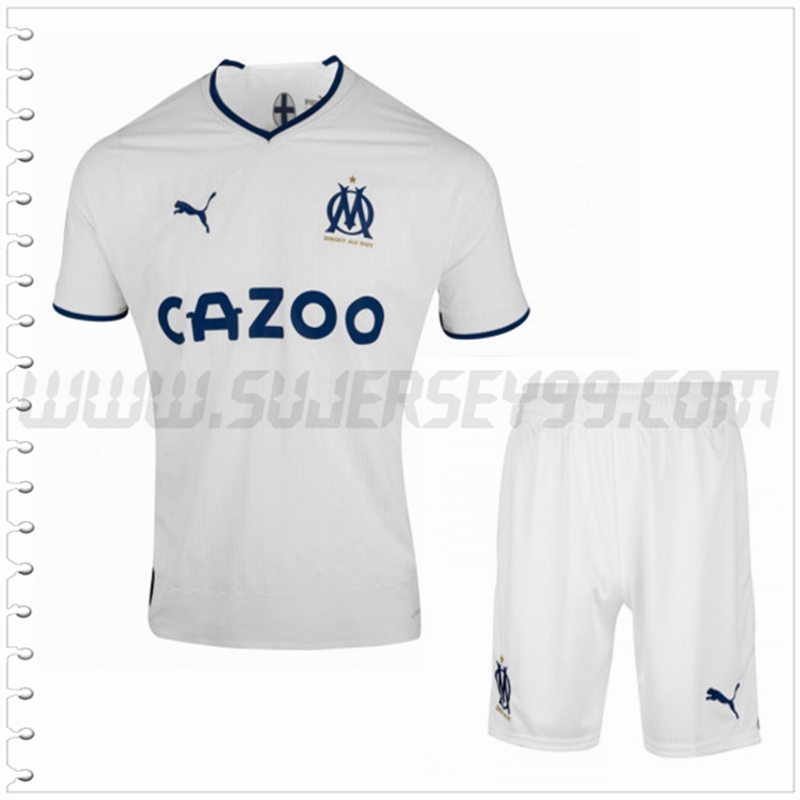 Primera Equipacion del Marsella OM Blanco + Pantalones Cortos 2022 2023