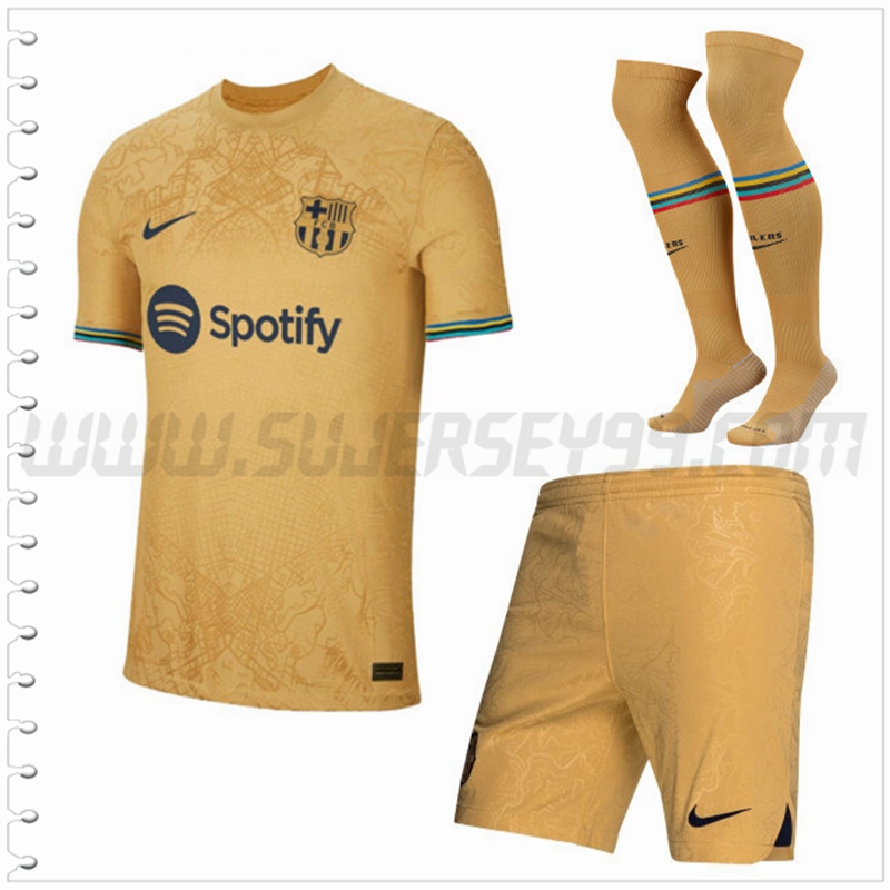 Segunda Equipacion del FC Barcelona Amarillo oscuro (Pantalones + Calcetines) 2022 2023