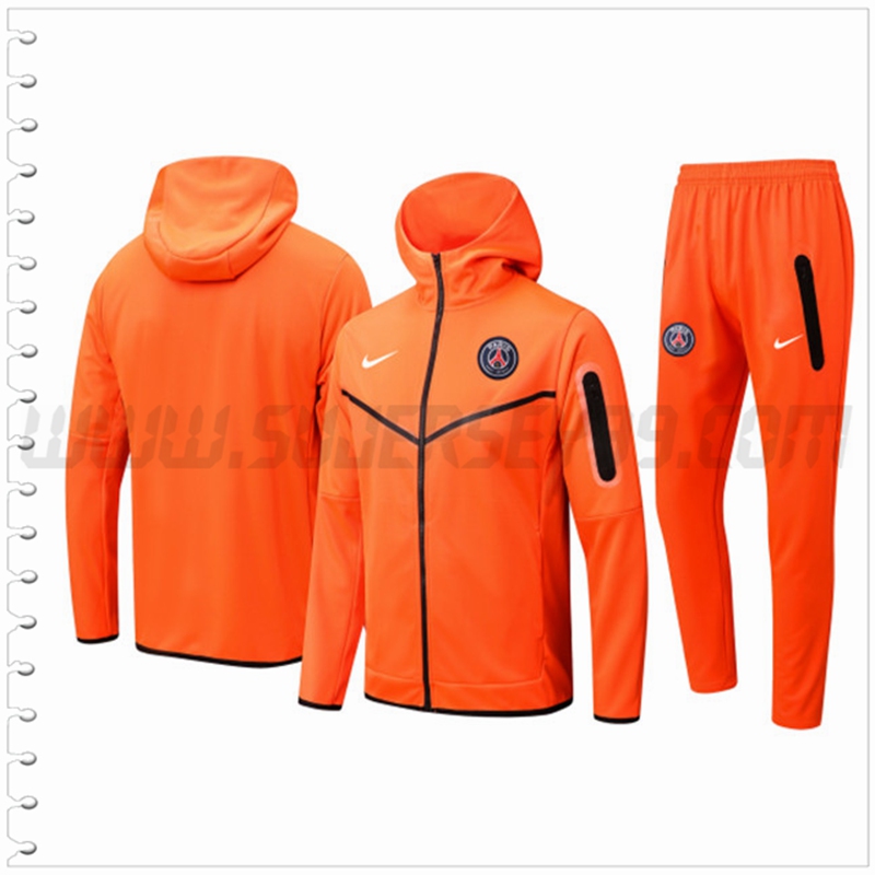 Chaqueta con Capucha Chandal Futbol PSG Naranja 2022 2023