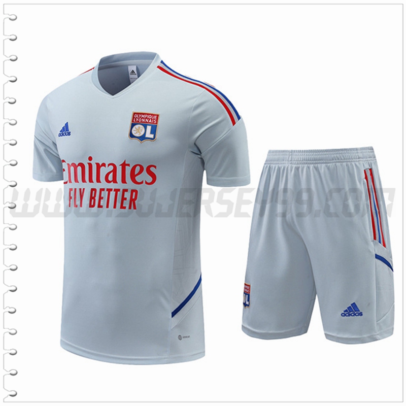 Camiseta Entrenamiento Lyon + Pantalones Cortos Gris 2022 2023