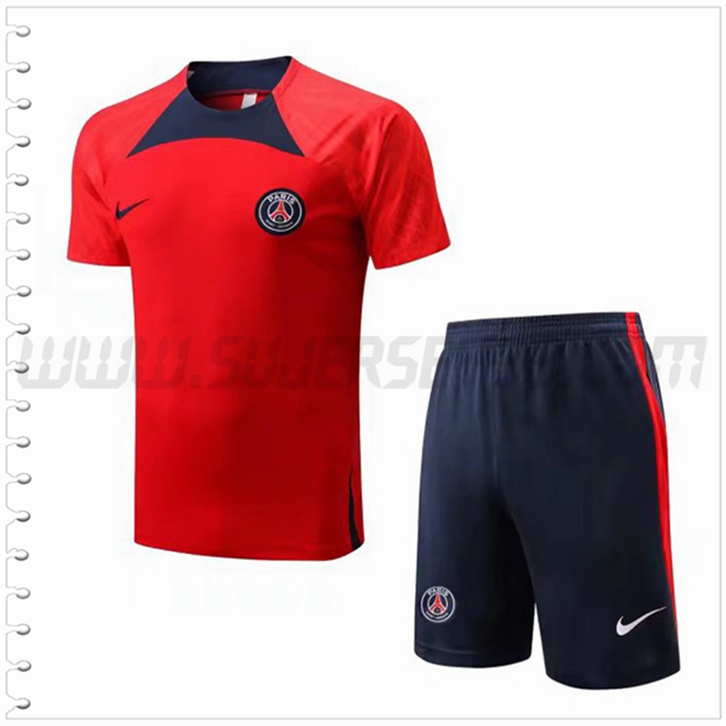 Camiseta Entrenamiento PSG + Pantalones Cortos Rojo/Negro 2022 2023