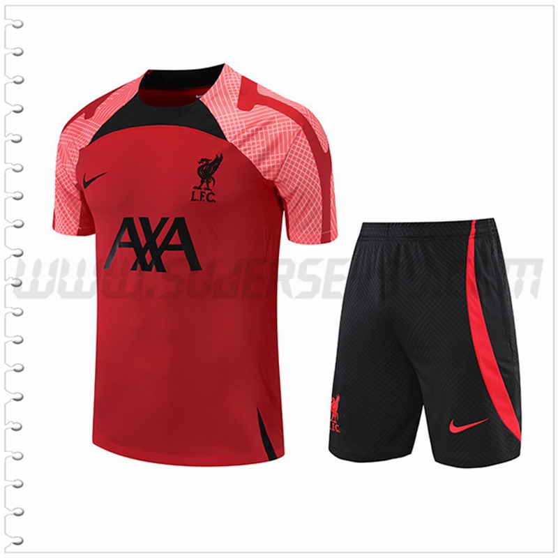 Camiseta Entrenamiento FC Liverpool + Pantalones Cortos Rojo/Negro 2022 2023