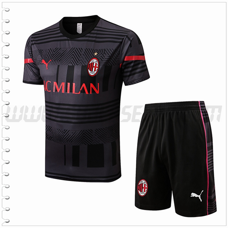 Camiseta Entrenamiento AC Milan + Pantalones Cortos Gris 2022 2023
