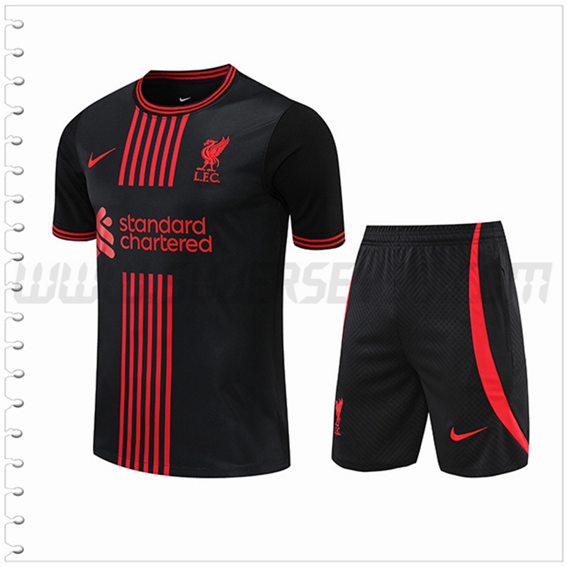 Camiseta Entrenamiento FC Liverpool + Pantalones Cortos Rojo/Negro 2022 2023