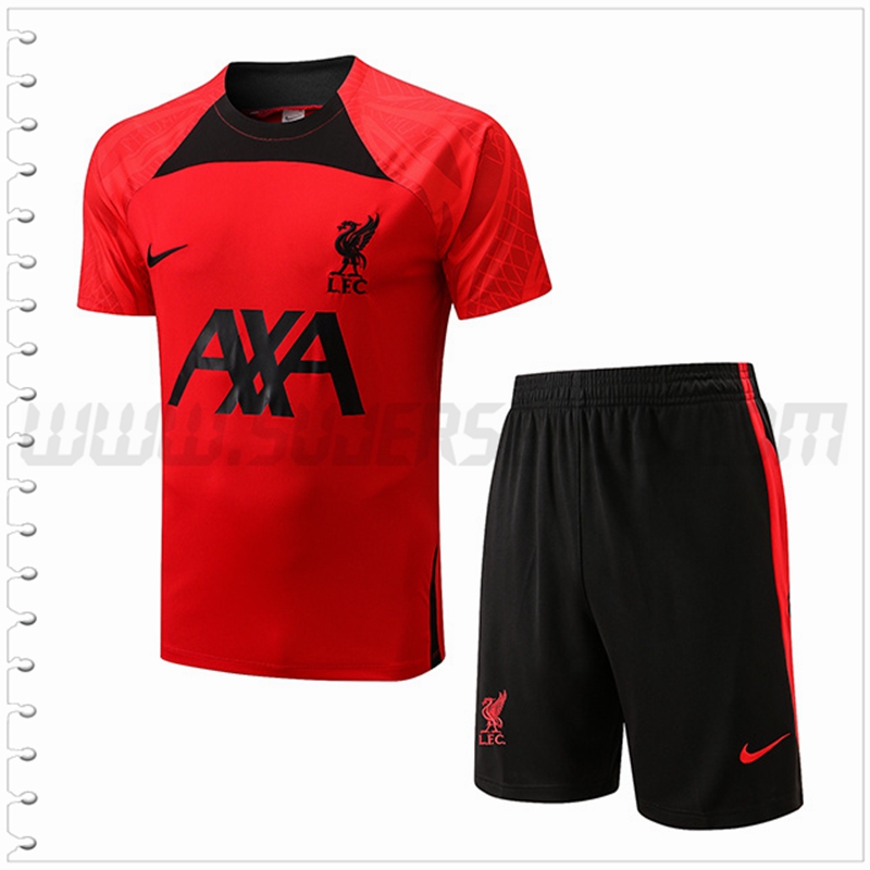 Camiseta Entrenamiento FC Liverpool + Pantalones Cortos Negro/Rojo 2022 2023