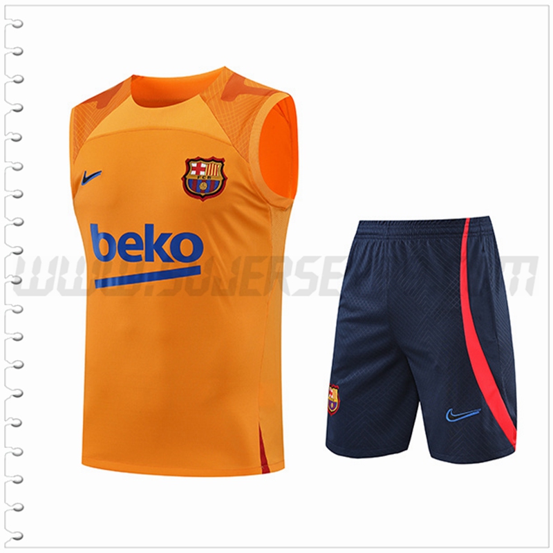 Camiseta Entrenamiento Sin Mangas FC Barcelona + Pantalones Cortos Amarillo 2022 2023