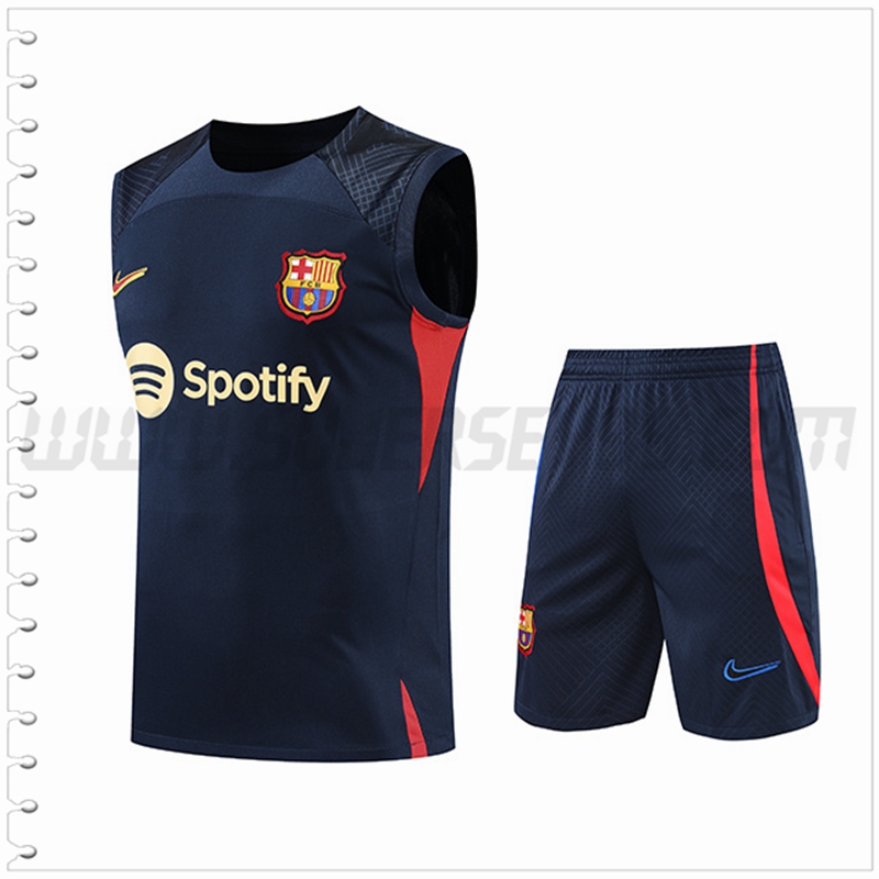 Camiseta Entrenamiento Sin Mangas FC Barcelona + Pantalones Cortos Azul Marino 2022 2023