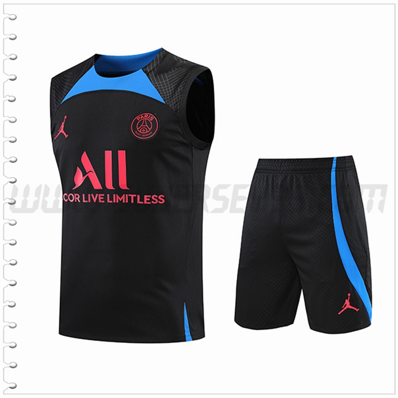 Camiseta Entrenamiento Sin Mangas Jondan PSG + Pantalones Cortos Negro/Azul 2022 2023