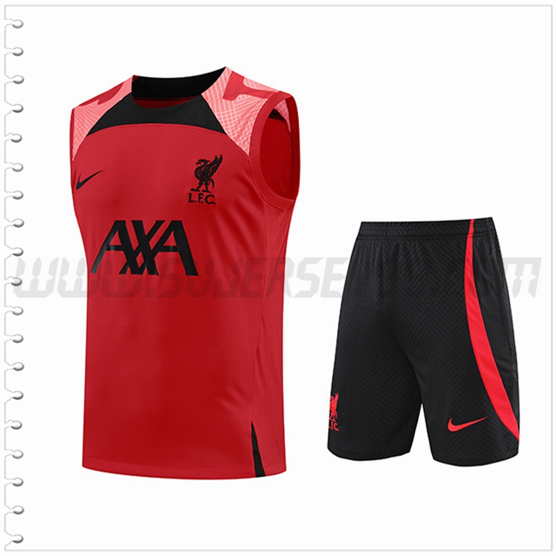 Camiseta Entrenamiento Sin Mangas FC Liverpool + Pantalones Cortos Rojo/Negro 2022 2023