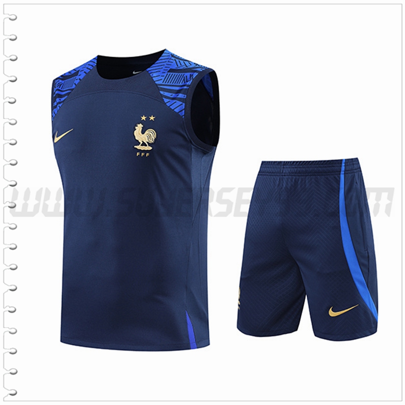 Camiseta Entrenamiento Sin Mangas Francia + Pantalones Cortos Azul Marino 2022 2023