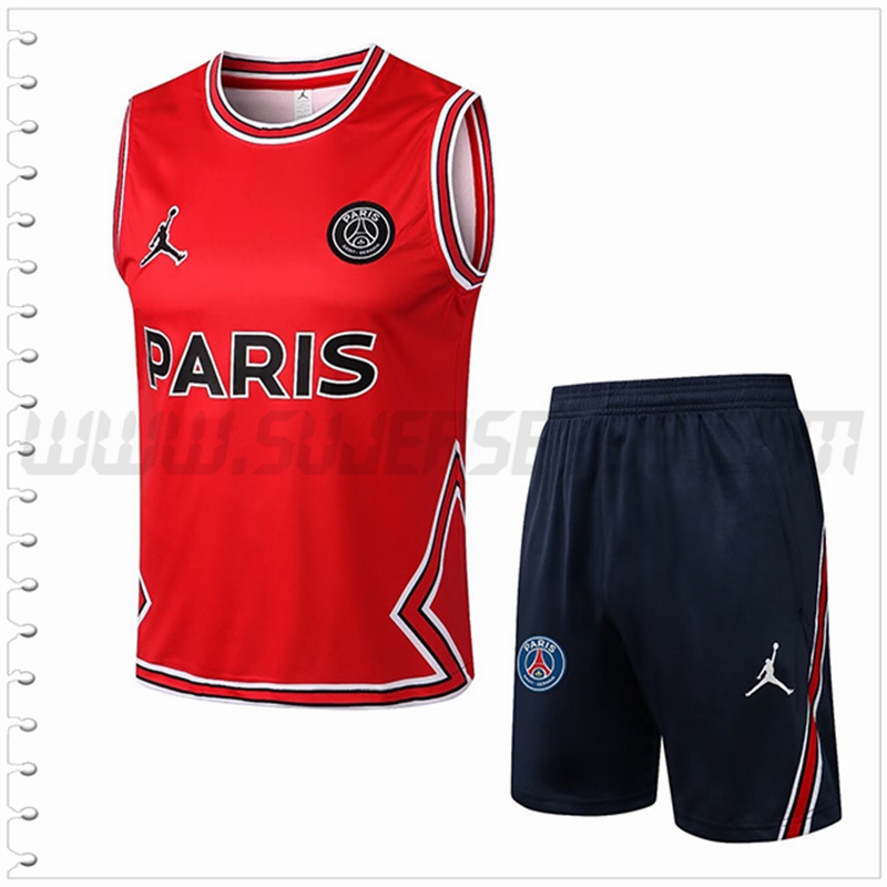 Camiseta Entrenamiento Sin Mangas Jondan PSG + Pantalones Cortos Rojo 2022 2023