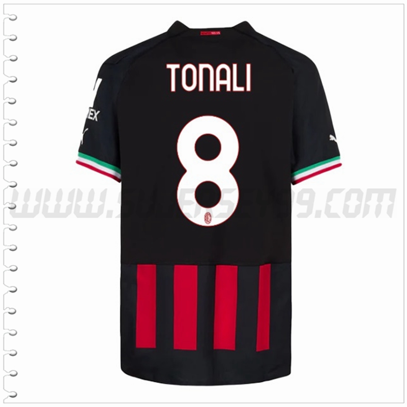 Primera Camiseta Futbol AC Milan TONALI #8 2022 2023