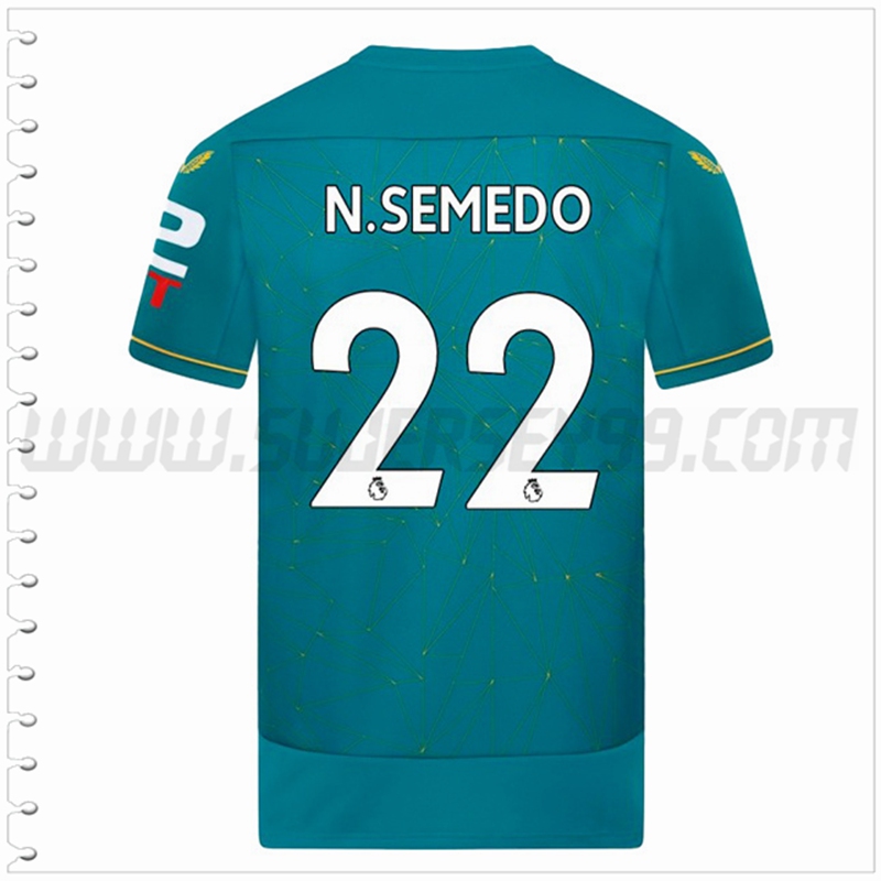 Segunda Camiseta Futbol Wolves N.SEMEDO #22 2022 2023