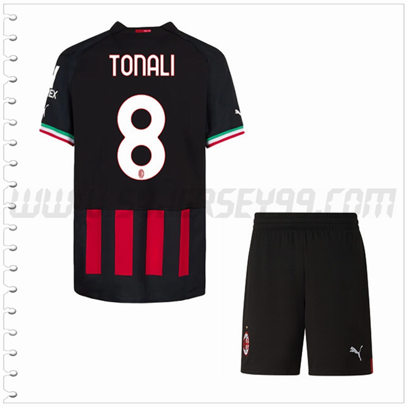 Equipacion del AC Milan TONALI #8 Ninos 2022 2023