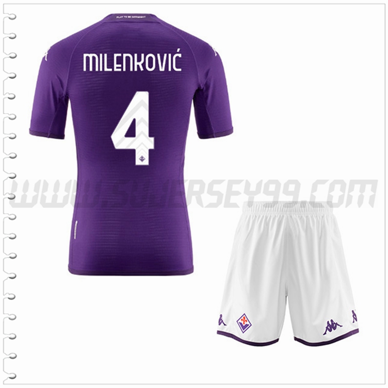 Equipacion del ACF Fiorentina MILENKOVIĆ #4 Ninos 2022 2023