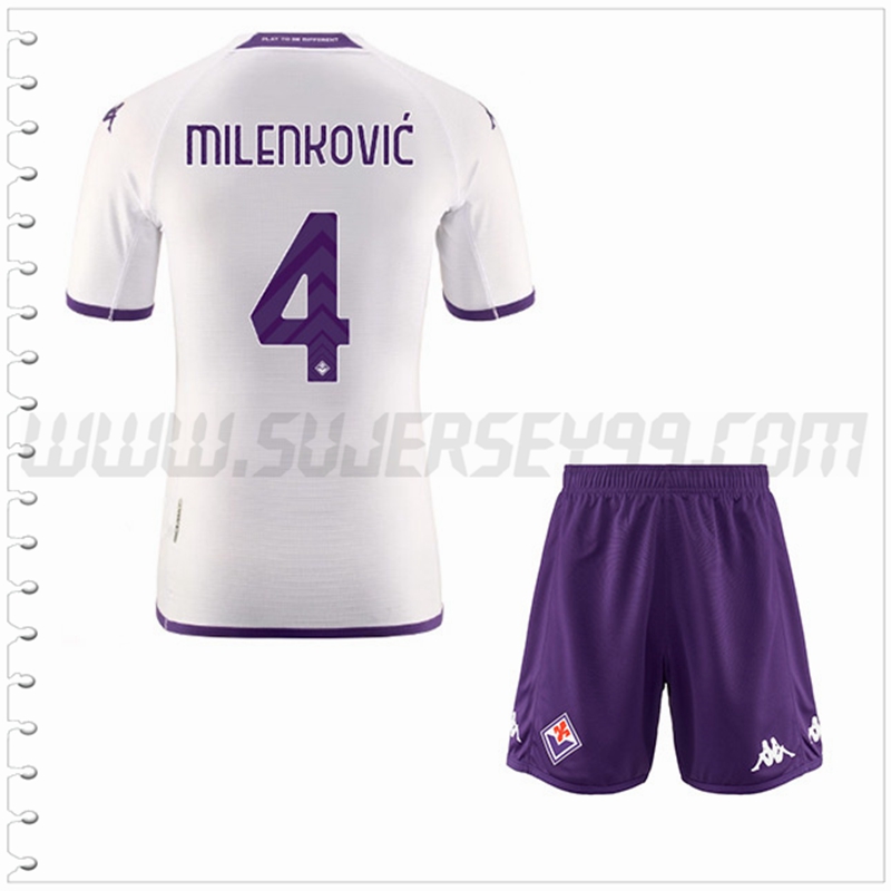 Equipacion del ACF Fiorentina MILENKOVIĆ #4 Ninos 2022 2023