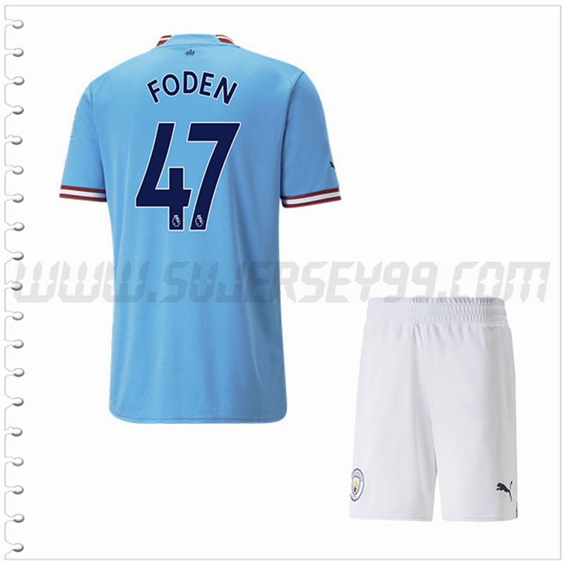 Equipacion del Manchester City FODEN #47 Ninos 2022 2023