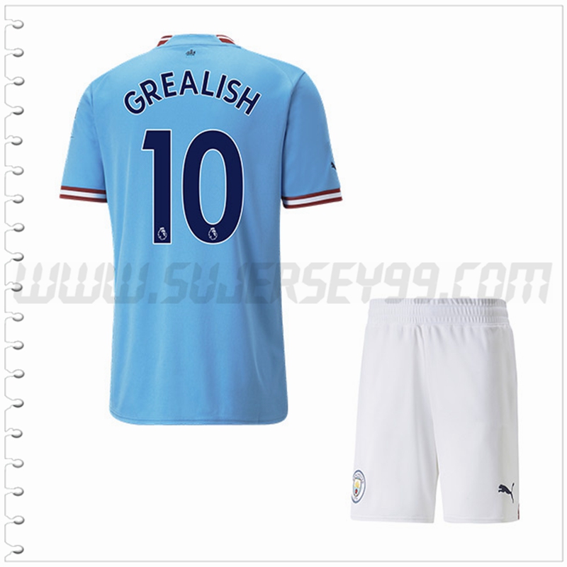 Equipacion del Manchester City GREALISH #10 Ninos 2022 2023