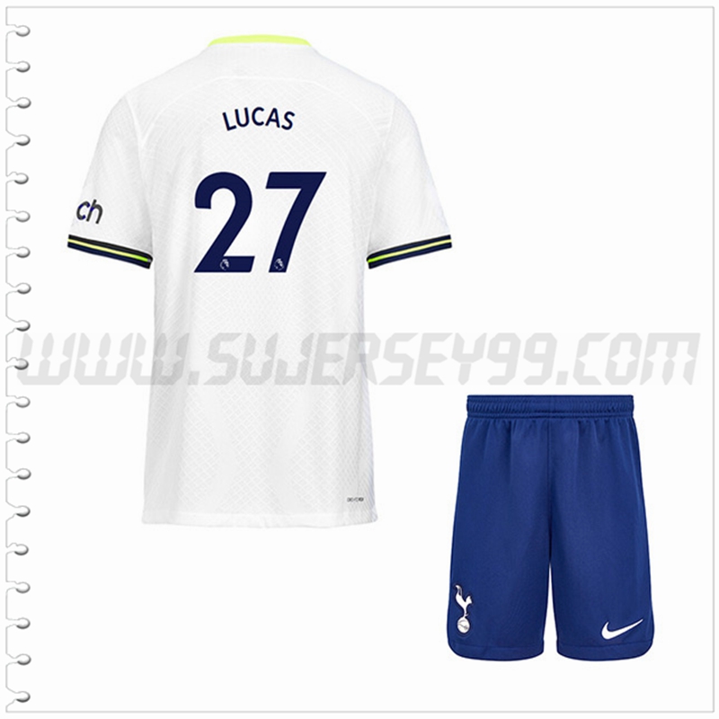 Equipacion del Tottenham Hotspurs LUCAS #27 Ninos 2022 2023