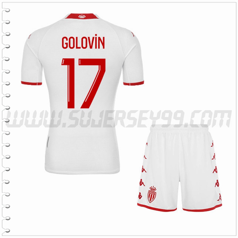 Equipacion del AS Monaco GOLOVIN #17 Ninos 2022 2023