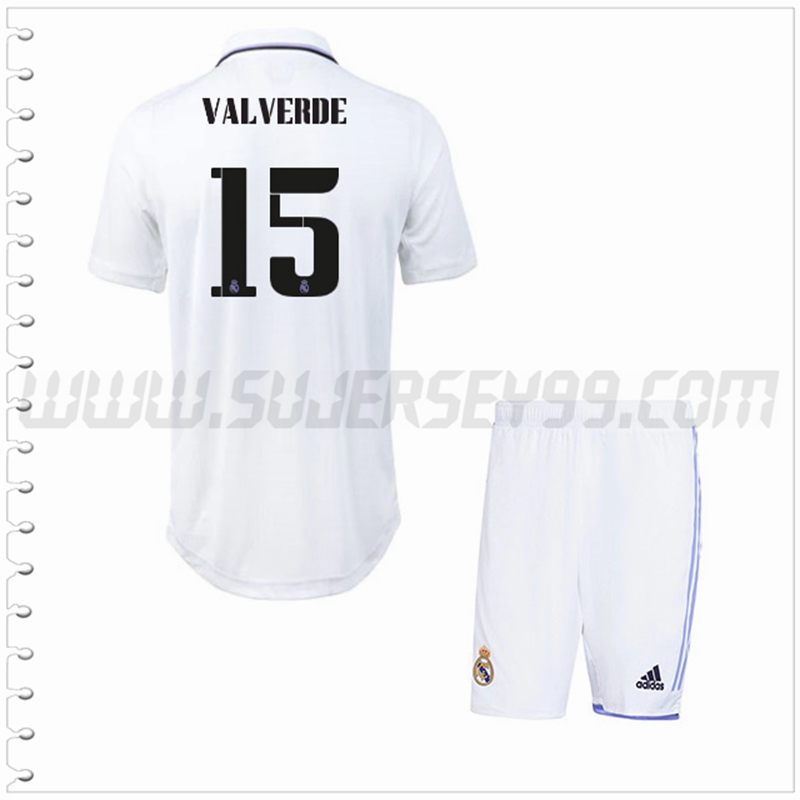 Equipacion del Real Madrid VALVERDE #15 Ninos 2022 2023