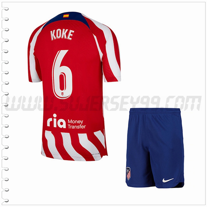 Equipacion del Atletico Madrid KOKE #6 Ninos 2022 2023