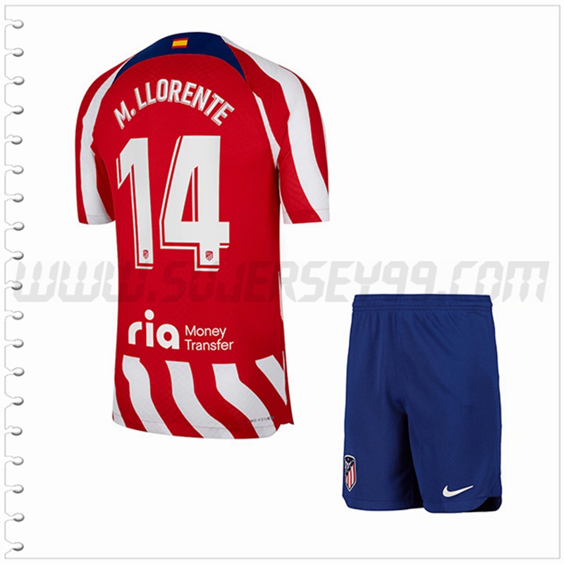 Equipacion del Atletico Madrid M. LLORENTE #14 Ninos 2022 2023