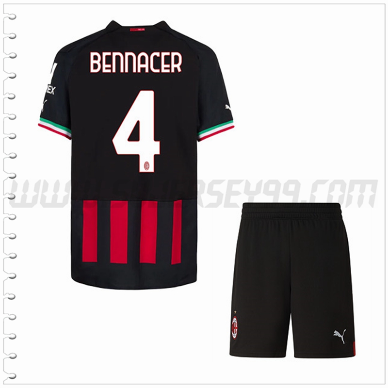 Equipacion del AC Milan BENNACER #4 Ninos 2022 2023