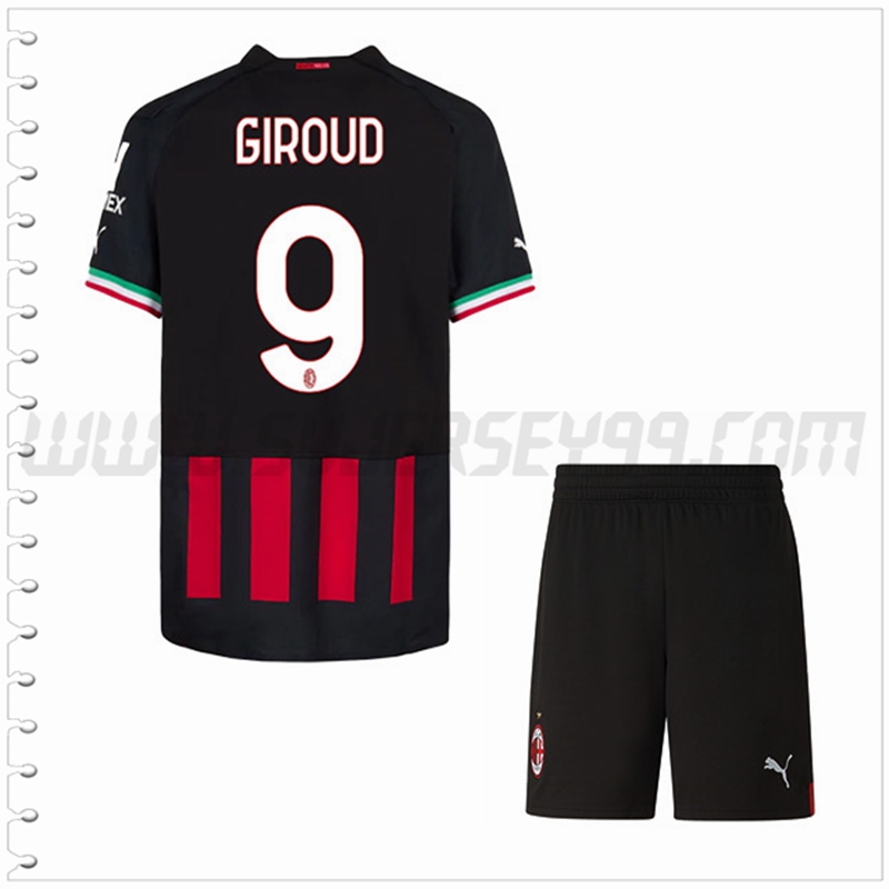 Equipacion del AC Milan GIROUD #9 Ninos 2022 2023