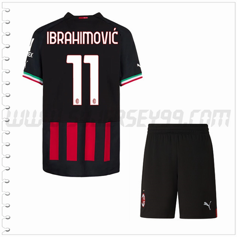 Equipacion del AC Milan IBRAHIMOVIĆ #11 Ninos 2022 2023