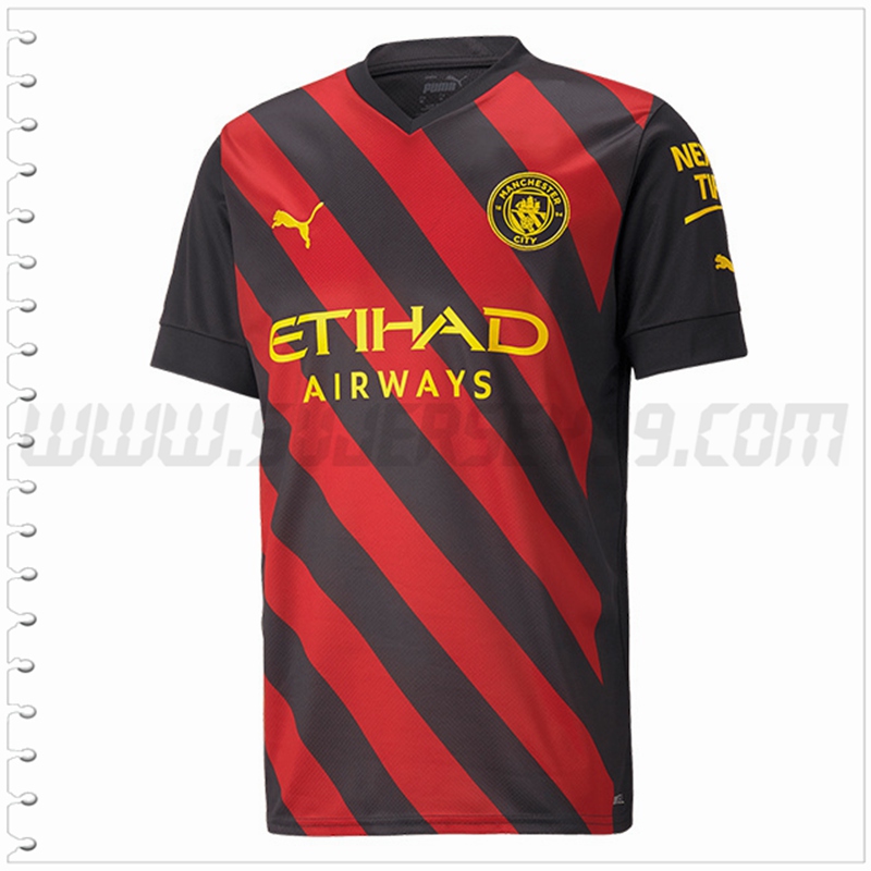 Segunda Nuevo Camiseta Manchester City Negro Rojo 2022 2023