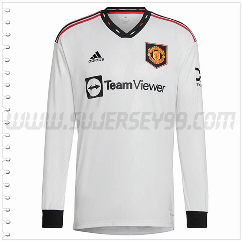 Primera Nuevo Camiseta Manchester United Manga Larga Blanco 2022 2023