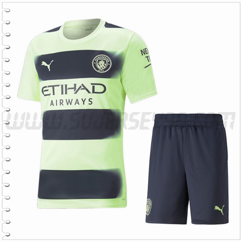 Segunda Equipacion del Manchester City + Pantalones Cortos 2022 2023