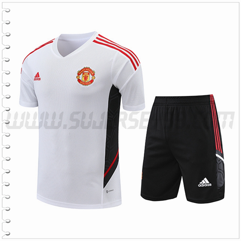 Camiseta Entrenamiento Manchester United + Pantalones Cortos Negro/Blanco 2022 2023