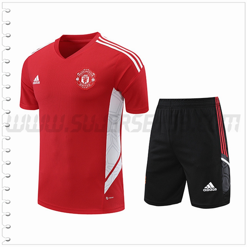 Camiseta Entrenamiento Manchester United + Pantalones Cortos Rojo/Blanco 2022 2023