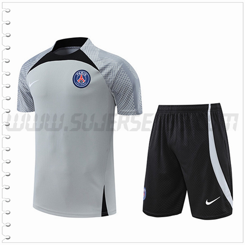 Camiseta Entrenamiento PSG + Pantalones Cortos Gris 2022 2023