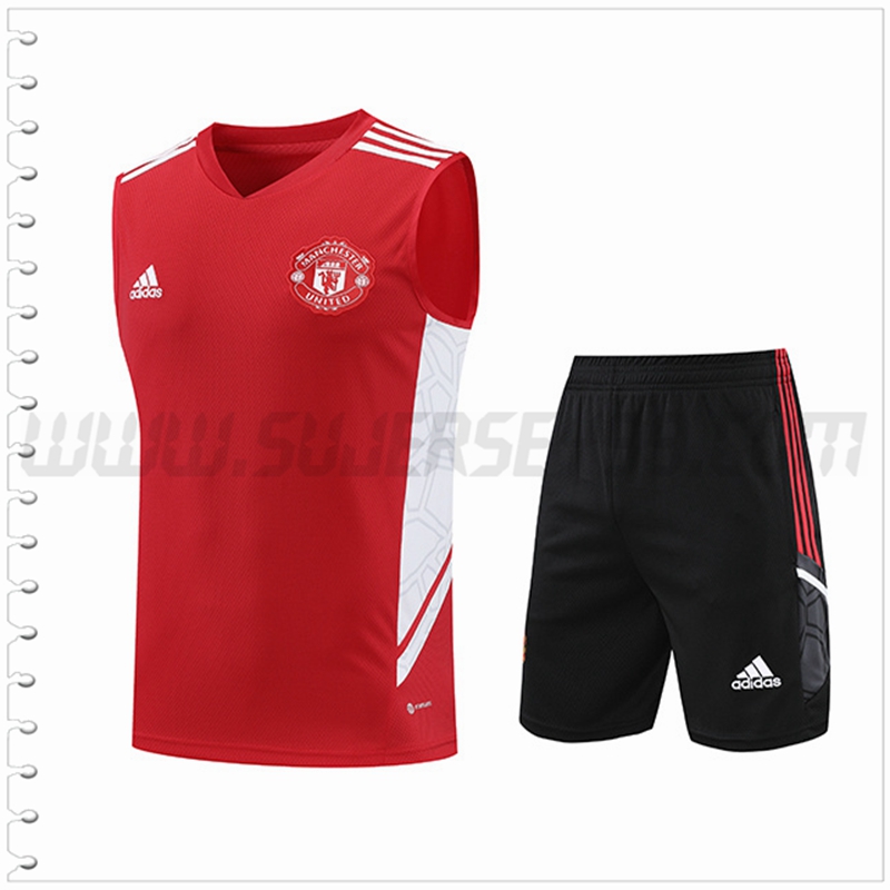 Camiseta Entrenamiento Sin Mangas Manchester United + Pantalones Cortos Blanco/Rojo 2022 2023