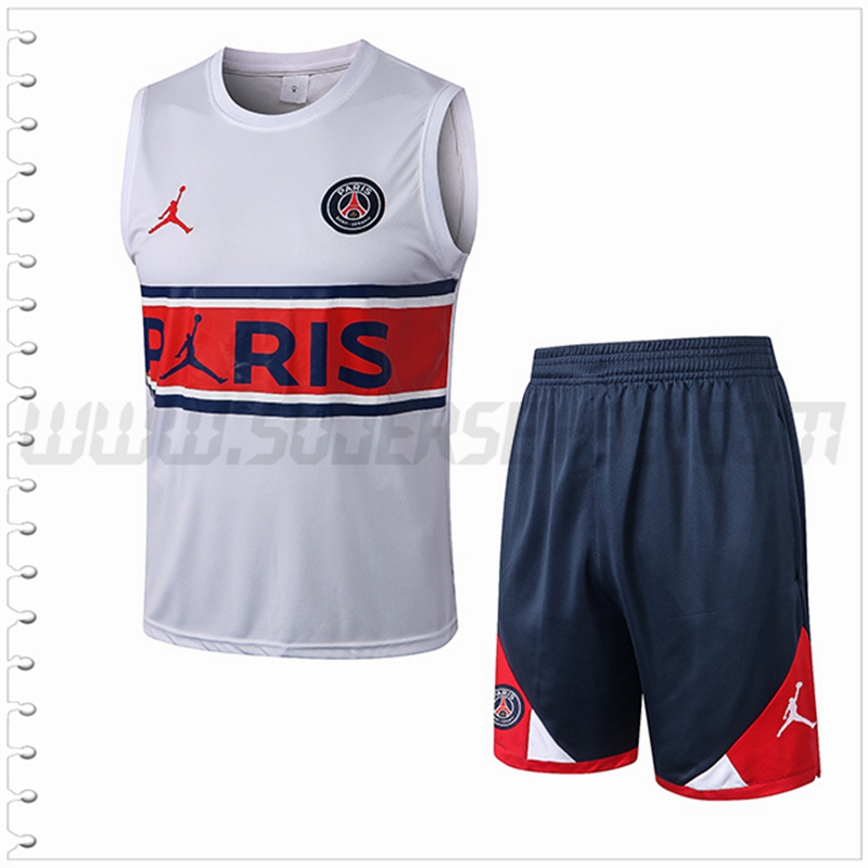 Camiseta Entrenamiento Sin Mangas Jondan PSG + Pantalones Cortos Blanco/Rojo 2022 2023