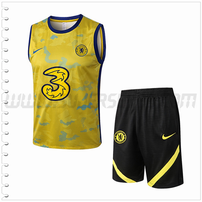 Camiseta Entrenamiento Sin Mangas FC Chelsea + Pantalones Cortos Amarillo 2022 2023